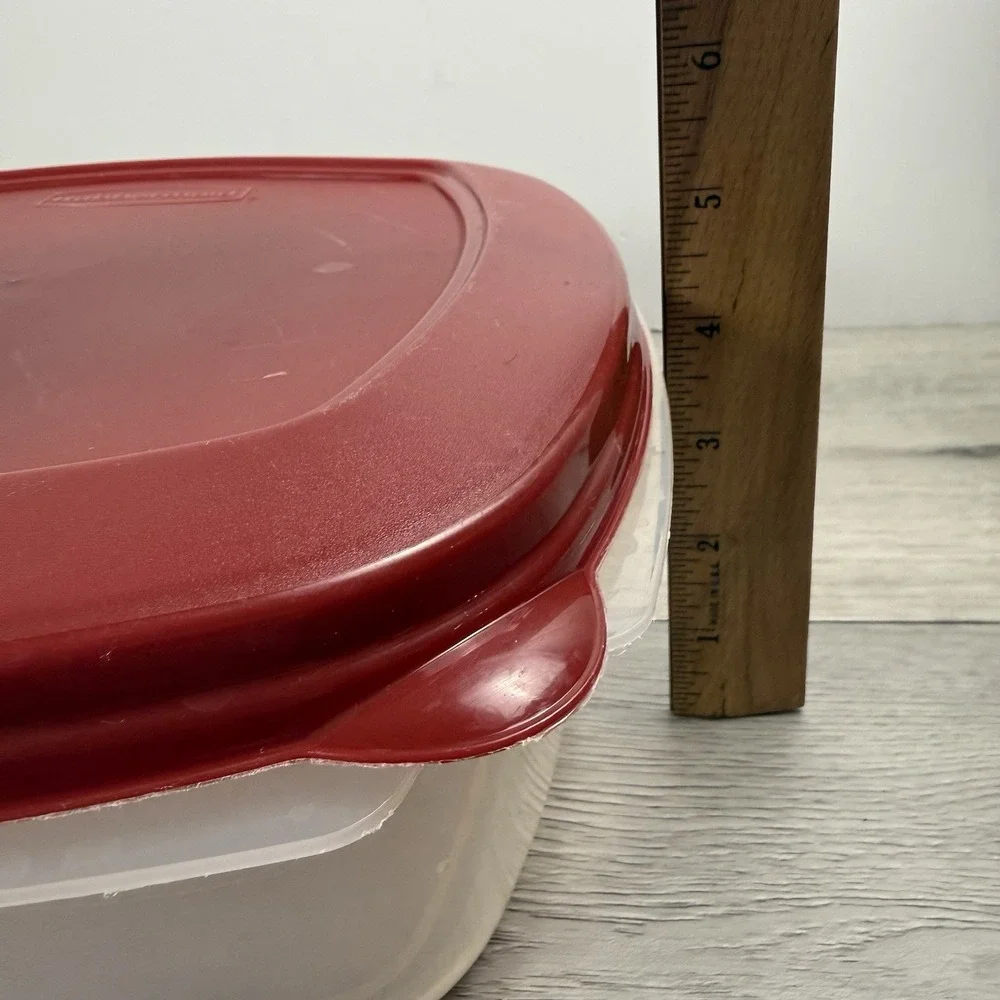 Vintage Rubbermaid Square Food Storage Container Red Lid 21.1 Cups Pair 5 Liter